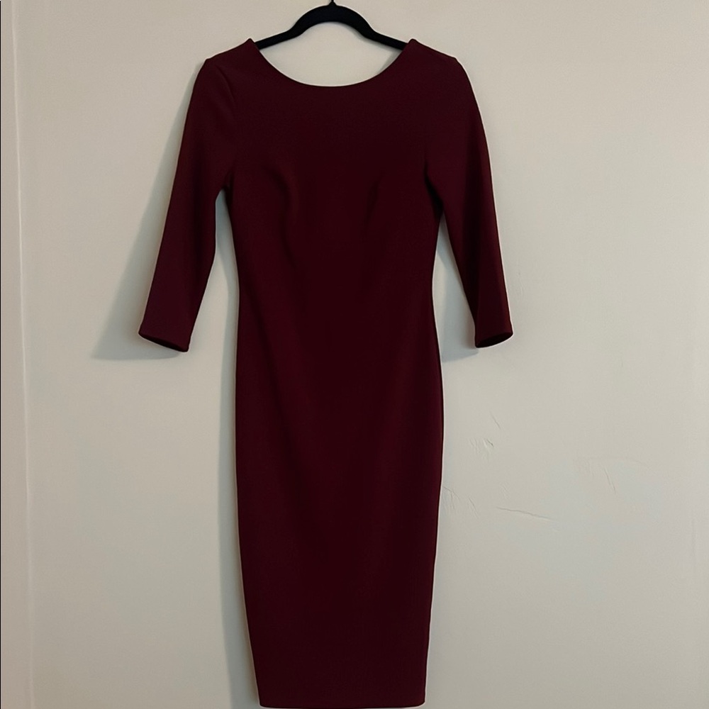 Express Red Bodycon Dress 3/4 Sleeve Scoop Neck